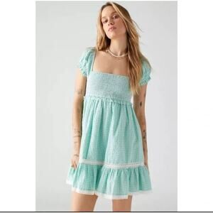 Urban Outfitters Marseille Gingham Smocked Dress Large